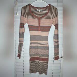 Say What? Women's Dress Size L Multi Long Sleeve Crew Neck Knee Length